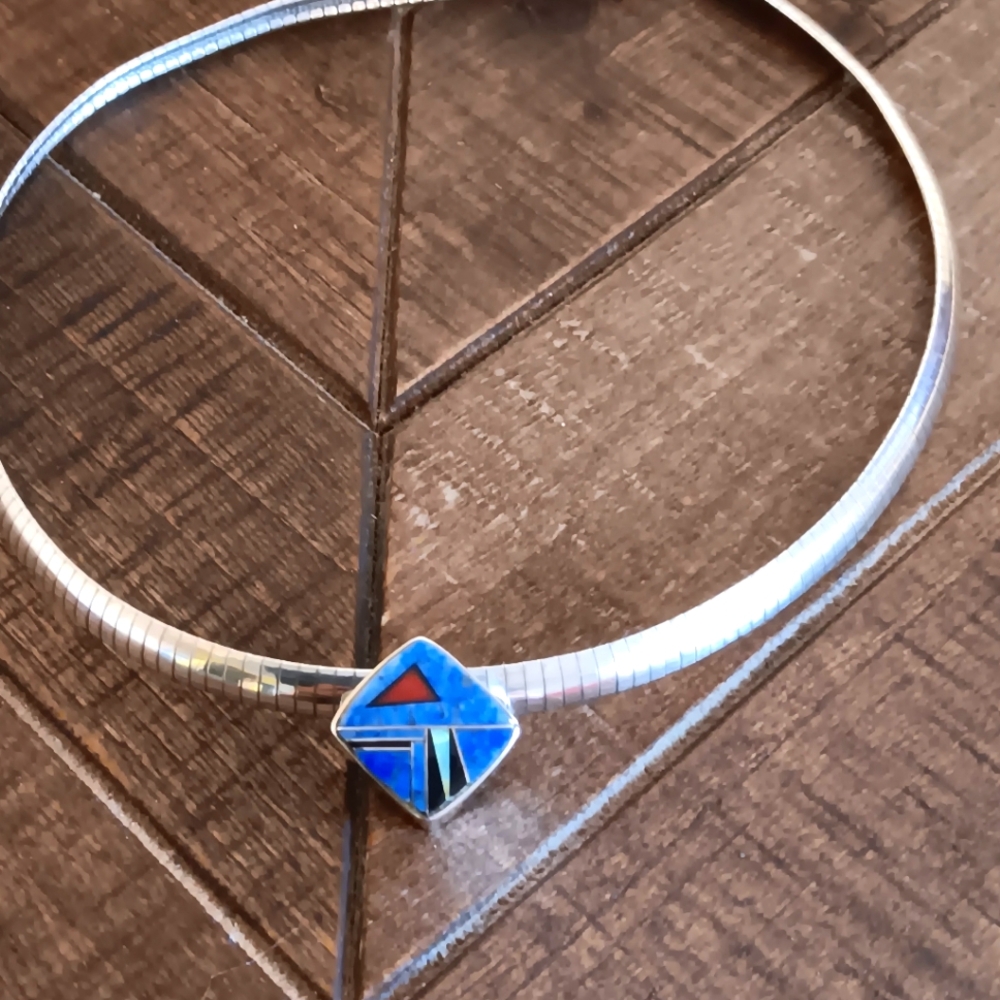 Sterling Silver Omega Chain with Lapis Slider